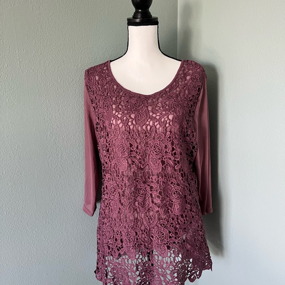 Katie Todd Women Rose Scoop Neck 3/4 Sleeve Top Blouse Size XL